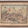 ANTIQUE COLORED LITHOGRAPH MEDIEVAL BATTLE SCENE PIC-0