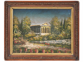 LANDSCAPE WITH A GREEK TEMPLE OIL PAINTING SIGNED