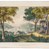 ANTIQUE AMERICAN LITHOGRAPH VIEW ON HUDSON RIVER PIC-0