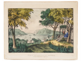 ANTIQUE AMERICAN LITHOGRAPH VIEW ON HUDSON RIVER