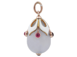 14K GOLD RUSSIAN BLUE CHALCEDONY RUBY EGG PENDANT