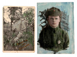 WWII RUSSIAN SOVIET ERA SOLDIER HAND COLORED PHOTOS