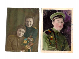 WWII RUSSIAN SOVIET ERA SOLDIER HAND COLORED PHOTOS