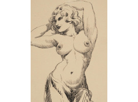 1940S INK PAINTING FEMALE NUDE BY ROY G. KRENKEL