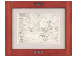 1950S PENCIL DRAWING ROMAN BATH BY ROY G. KRENKEL