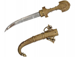 19TH C MOROCCAN SILVER BRASS MOUNT BERBER DAGGER