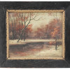 ANTIQUE AMERICAN FOREST LANDSCAPE PAINTING FRAMED PIC-0