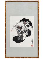 CHINESE WATERCOLOR PAINTING PEKINGESE DOGS SIGNED