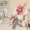 CHINESE FLOWERS WATERCOLOR PAINTING W CALLIGRAPHY PIC-1