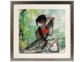 MODERN CHINESE WATERCOLOR PAINTING LADY WITH FAN