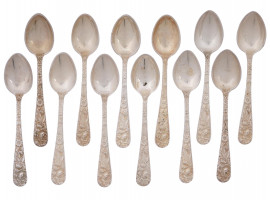 STERLING SILVER TEA SPOONS SET BY S KIRK AND SON