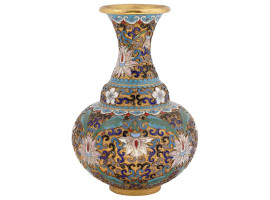 VINTAGE CHINESE GILT CLOISONNE ENAMEL FLORAL VASE