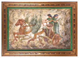 MID CENTURY PAINTING ARES AND APHRODITE BY J. ATLAN