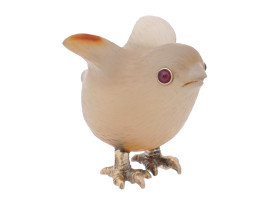 RUSSIAN CARVED AGATE SILVER RUBY CHICK FIGURINE