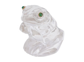 RUSSIAN CARVED ROCK CRYSTAL EMERALD FROG FIGURINE