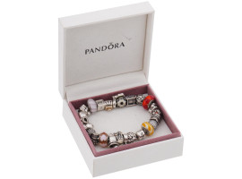 PANDORA BRACELET W SILVER AND GOLD BRAND CHARMS