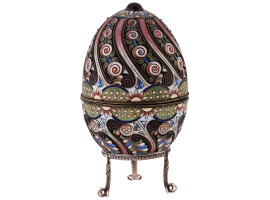 RUSSIAN GILT SILVER CLOISONNE ENAMEL EGG CASKET