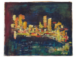 ISRAELI ABSTRACT CITYSCAPE PAINTING BY FREEMAN