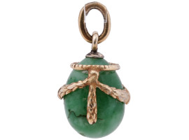 RUSSIAN GILT SILVER JADE STONE EGG PENDANT