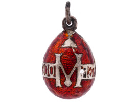 IMPERIAL RUSSIAN SILVER RED ENAMEL EGG PENDANT