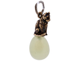 RUSSIAN 84 SILVER HAND CARVED JADE EGG PENDANT