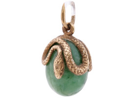 RUSSIAN GILT SILVER JADE EGG PENDANT WITH SNAKE