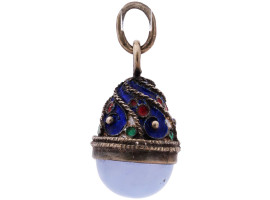 RUSSIAN SILVER CLOISONNE ENAMEL JADE EGG PENDANT