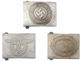 WWII NAZI GERMAN MILITARY BELT BUCKLES, 3 PCS