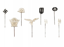 WORLD WAR II NAZI GERMAN LAPEL STICK PINS 8 PCS