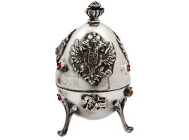 RUSSIAN 84 SILVER GEM STONES EGG BOX W FIGURINES