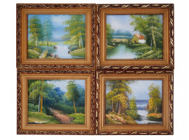 SET OF OIL PAINTINGS OF FOREST LANDSCAPE FRAMED