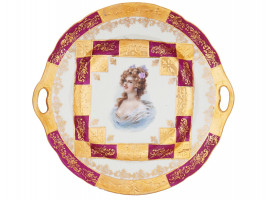 ANTIQUE PORCELAIN PLATE W BELLE EPOQUE PORTRAIT