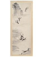 ANTIQUE CHINESE BIRDS WATERCOLOR PAINTING SCROLL