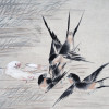 ANTIQUE CHINESE BIRDS WATERCOLOR PAINTING SCROLL PIC-2