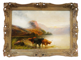LANDSCAPE OIL PAINTING OF SHEEP BY CHARLES JONES