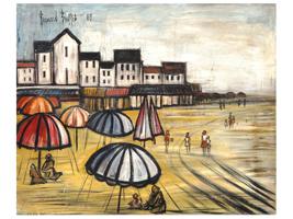 FRENCH BEACH SCENE PAINTING AFTER BERNARD BUFFET