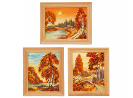 FRAMED AMBER AND SAND AUTUMN LANDSCAPE PAINTINGS