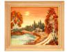 FRAMED AMBER AND SAND AUTUMN LANDSCAPE PAINTINGS PIC-1