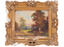 EARLY 20TH C FOREST LANDSCAPE OIL PAINTING FRAMED