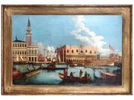 ANTIQUE OIL PAINTING VIEW OF VENETIAN GRAND CANAL