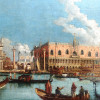 ANTIQUE OIL PAINTING VIEW OF VENETIAN GRAND CANAL PIC-1