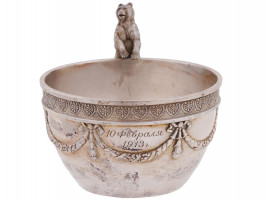 ANTIQUE RUSSIAN FABERGE SILVER BEAR HANDLE CUP