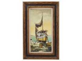 MID CENTURY SAILING SHIP OIL PAINTING BY ROSSINI