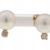 PAIR OF 14K GOLD, PEARL AND DIAMONDS EARRINGS PIC-1