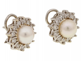 18K WHITE GOLD, PEARL AND DIAMONDS EARRINGS