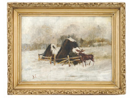 RUSSIAN WINTER LANDSCAPE PAINTING BY V. SEROV