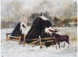 RUSSIAN WINTER LANDSCAPE PAINTING BY V. SEROV