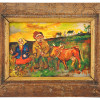 RUSSIAN ORANGE COW OIL PAINTING BY DAVID BURLIUK PIC-0