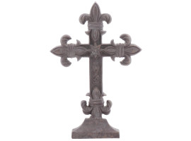 VINTAGE CHRISTIAN IRON CAST FLEUR DE LIS CROSS