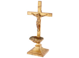 ANTIQUE BRASS JESUS CHRIST CRUCIFIX CROSS STAND